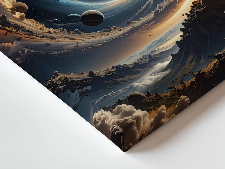 Cosmic Vortex Canvas – Black Hole with Orbiting Planets and Nebulae - Gifitto