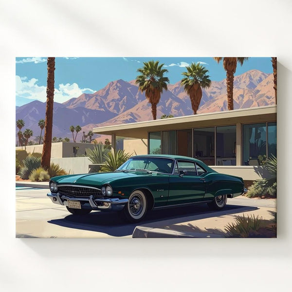 Vintage Porsche & Desert Home Canvas – Cinematic Mid-Century Oasis Wall Art - Gifitto