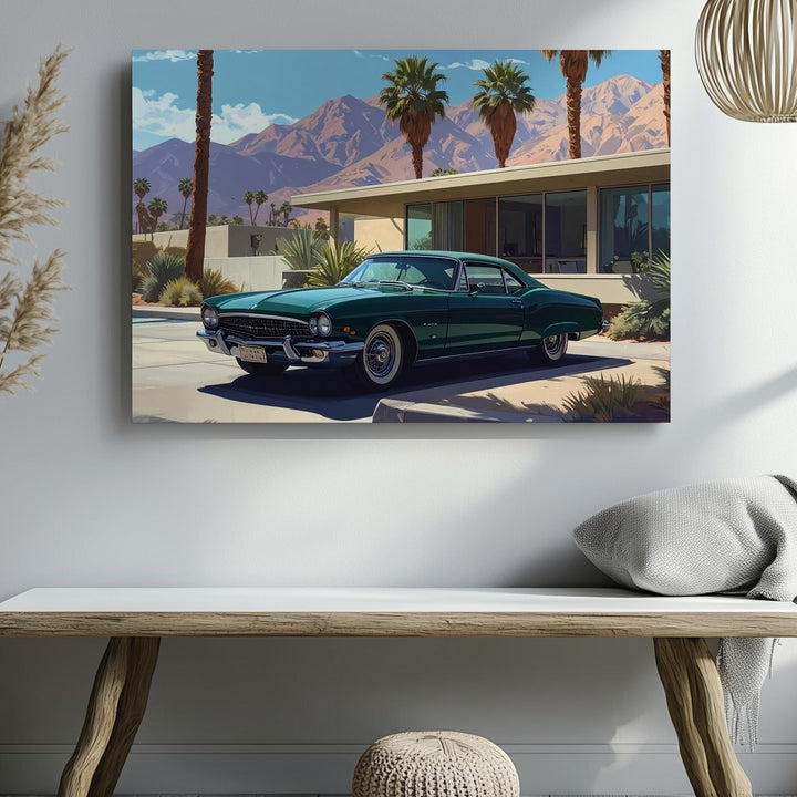 Vintage Porsche & Desert Home Canvas – Cinematic Mid-Century Oasis Wall Art - Gifitto
