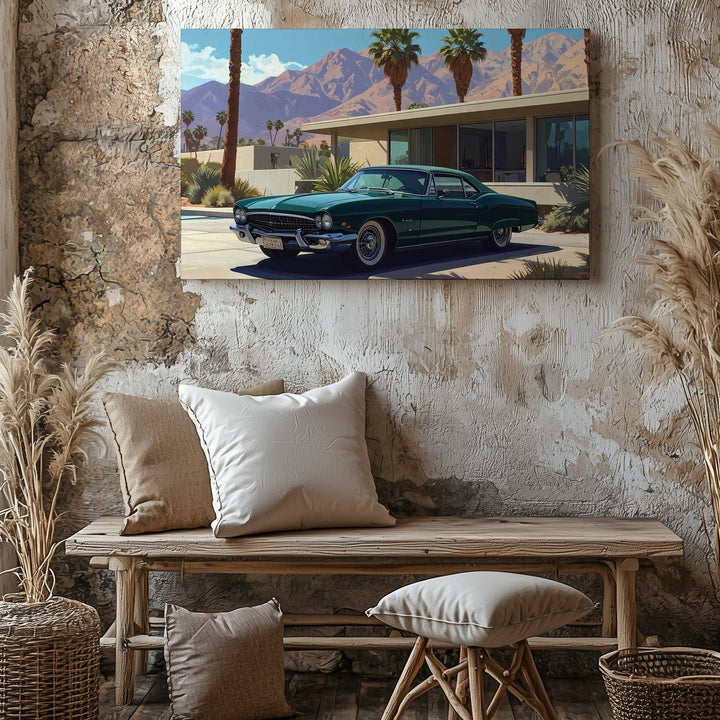 Vintage Porsche & Desert Home Canvas – Cinematic Mid-Century Oasis Wall Art - Gifitto