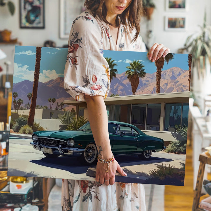 Vintage Porsche & Desert Home Canvas – Cinematic Mid-Century Oasis Wall Art - Gifitto