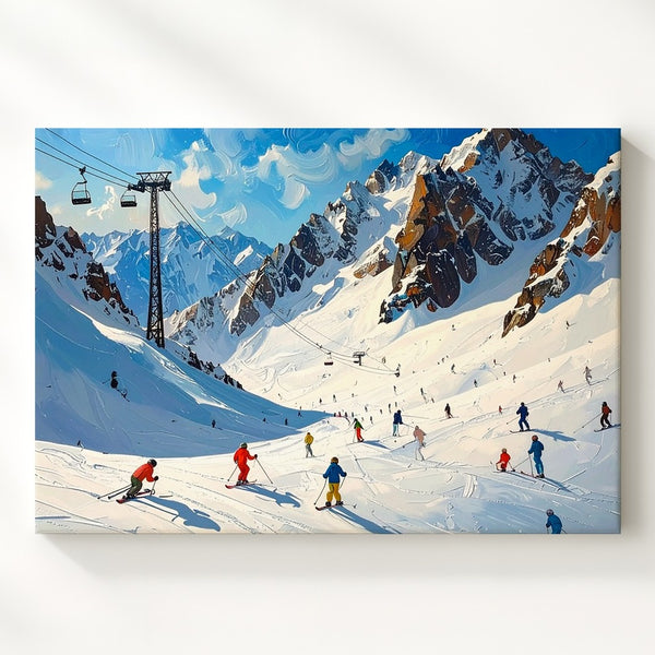 Alpine Ski Resort Canvas – Lively Winter Sports Scene with Colorful Skiers - Gifitto