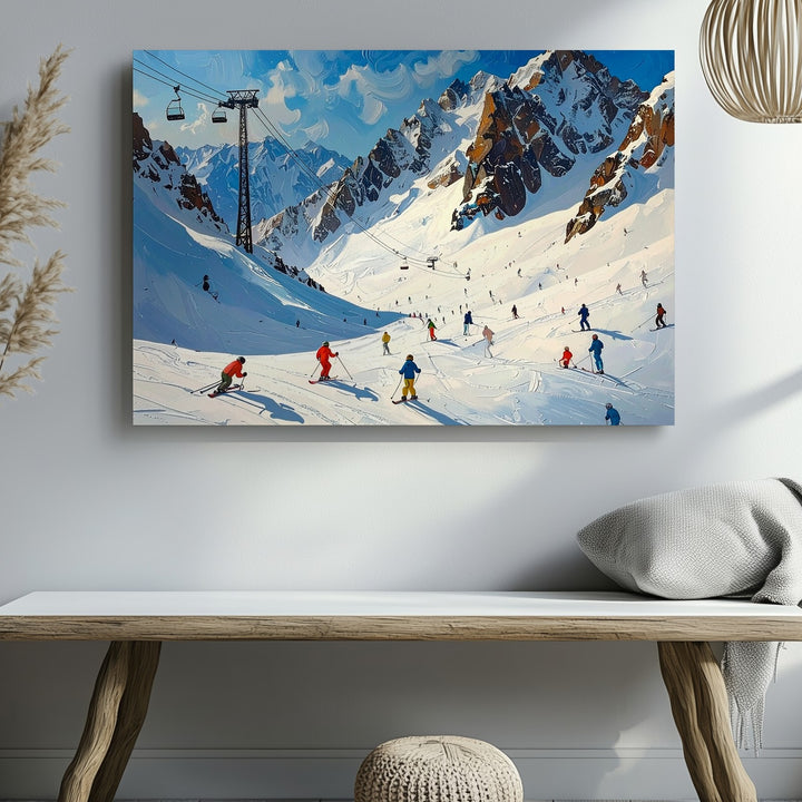 Alpine Ski Resort Canvas – Lively Winter Sports Scene with Colorful Skiers - Gifitto