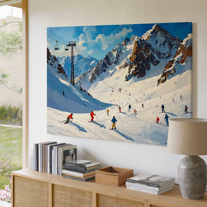 Alpine Ski Resort Canvas – Lively Winter Sports Scene with Colorful Skiers - Gifitto