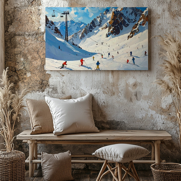 Alpine Ski Resort Canvas – Lively Winter Sports Scene with Colorful Skiers - Gifitto