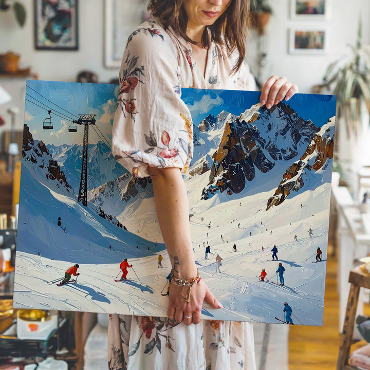 Alpine Ski Resort Canvas – Lively Winter Sports Scene with Colorful Skiers - Gifitto