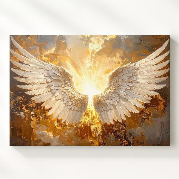 Celestial Angel Wings Canvas – Golden Divine Wall Art - Gifitto
