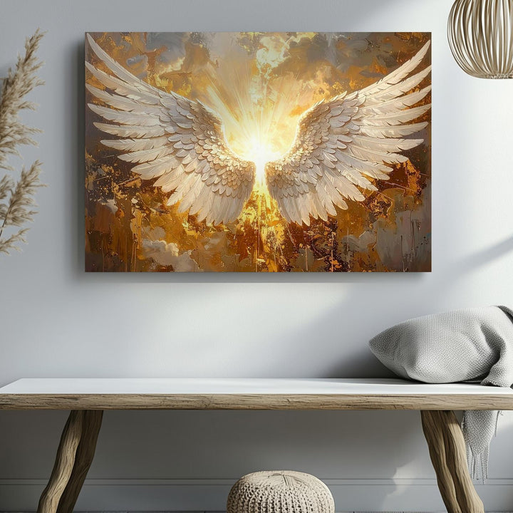 Celestial Angel Wings Canvas – Golden Divine Wall Art - Gifitto