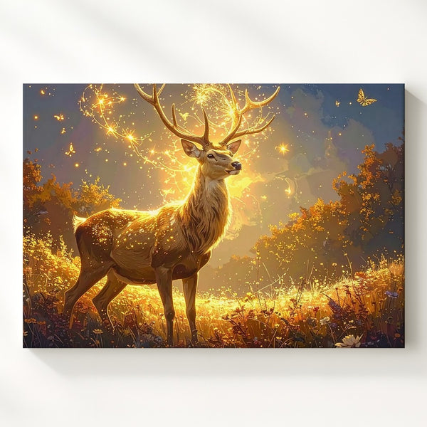 Golden Deer of Light Canvas – Enchanted Sacred Nature Wall Art - Gifitto