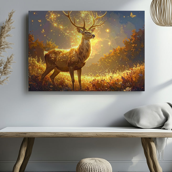 Golden Deer of Light Canvas – Enchanted Sacred Nature Wall Art - Gifitto