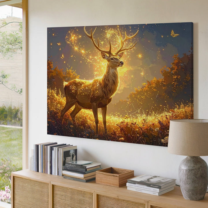 Golden Deer of Light Canvas – Enchanted Sacred Nature Wall Art - Gifitto