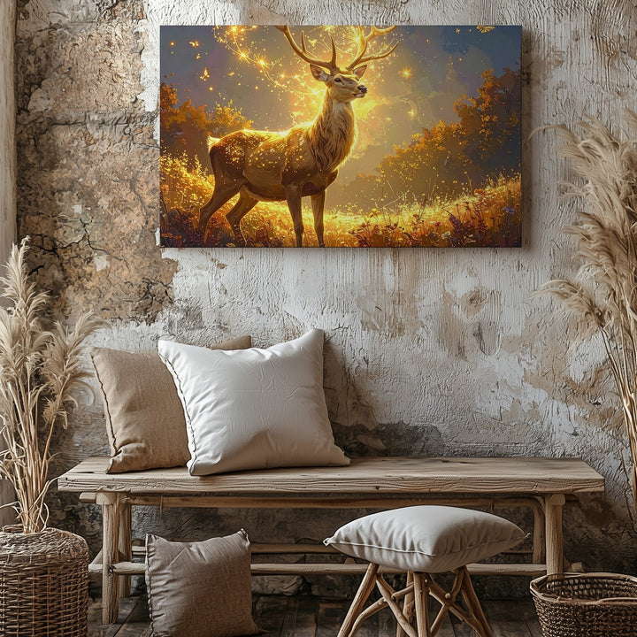Golden Deer of Light Canvas – Enchanted Sacred Nature Wall Art - Gifitto