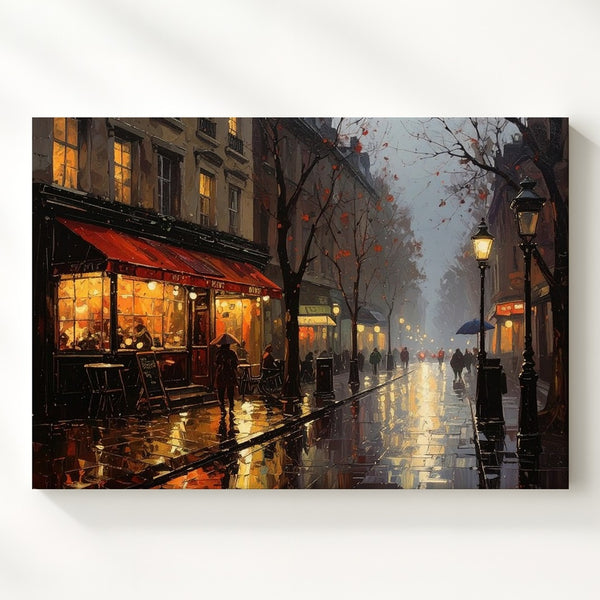 Rainy Evening in Paris Canvas – Romantic Café Street Scene Wall Art - Gifitto