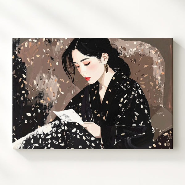 Quiet Contemplation Canvas – Modern Figurative Art with Floral Pattern - Gifitto