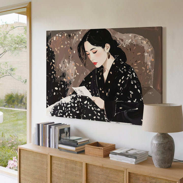 Quiet Contemplation Canvas – Modern Figurative Art with Floral Pattern - Gifitto
