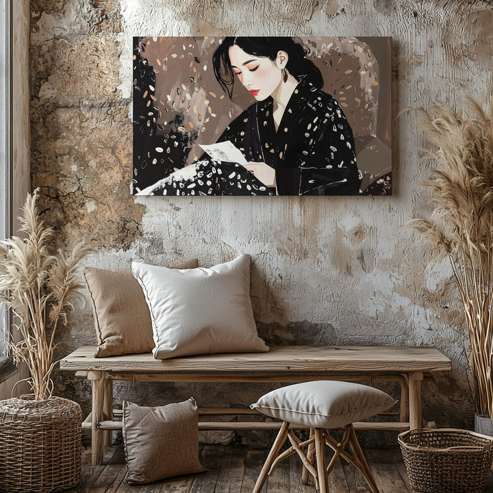 Quiet Contemplation Canvas – Modern Figurative Art with Floral Pattern - Gifitto