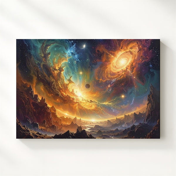 Solar Rebirth Canvas – Fiery Nebula & Planetary Chaos Wall Art - Gifitto