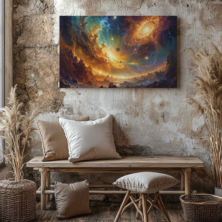 Solar Rebirth Canvas – Fiery Nebula & Planetary Chaos Wall Art - Gifitto
