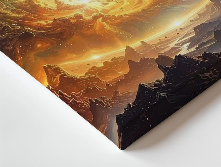 Solar Rebirth Canvas – Fiery Nebula & Planetary Chaos Wall Art - Gifitto