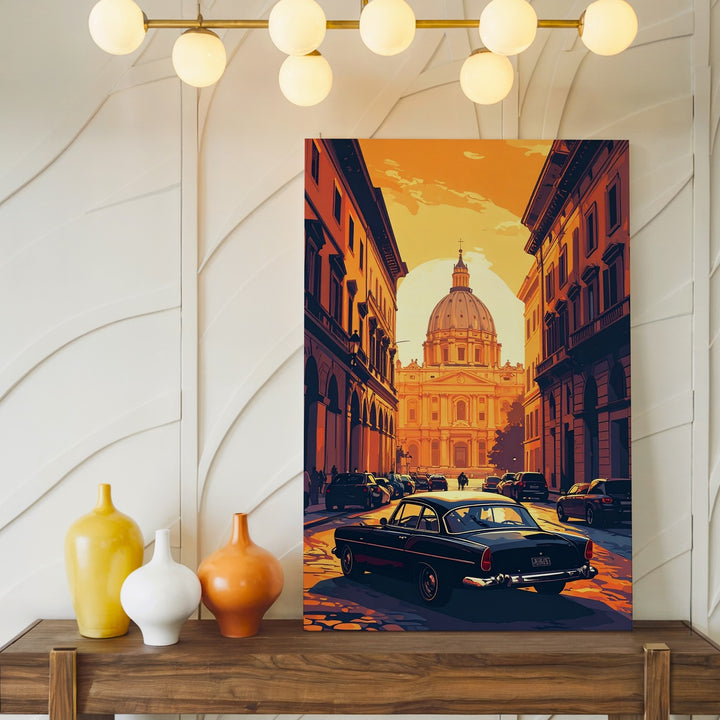 Classic Black Car European Sunset Canvas – Cinematic Cityscape Wall Art - Gifitto