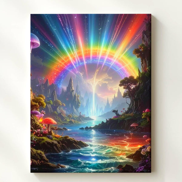 Dreamy Utopia Canvas – Surreal Landscape with Glowing Lights and Futuristic Structures - Gifitto