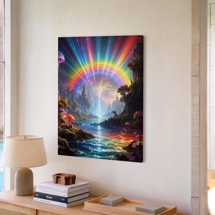 Dreamy Utopia Canvas – Surreal Landscape with Glowing Lights and Futuristic Structures - Gifitto