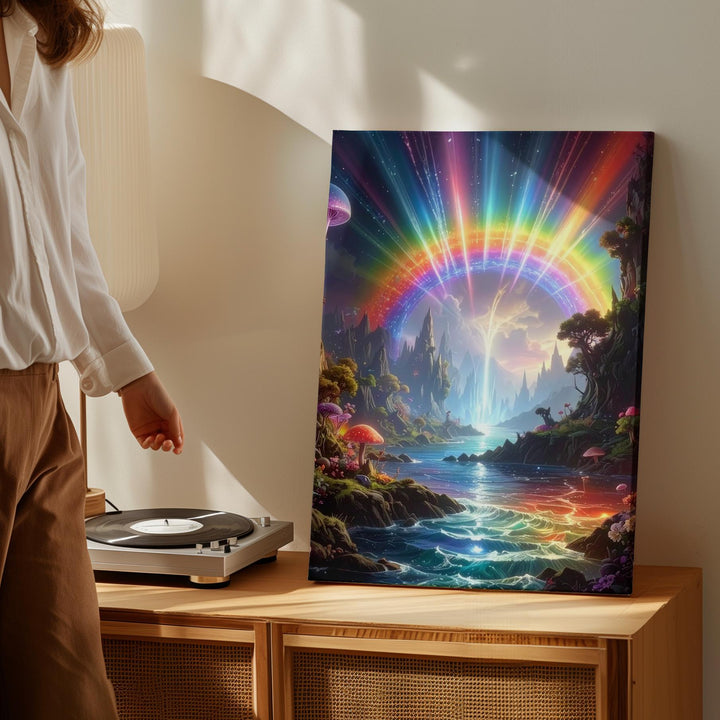 Dreamy Utopia Canvas – Surreal Landscape with Glowing Lights and Futuristic Structures - Gifitto