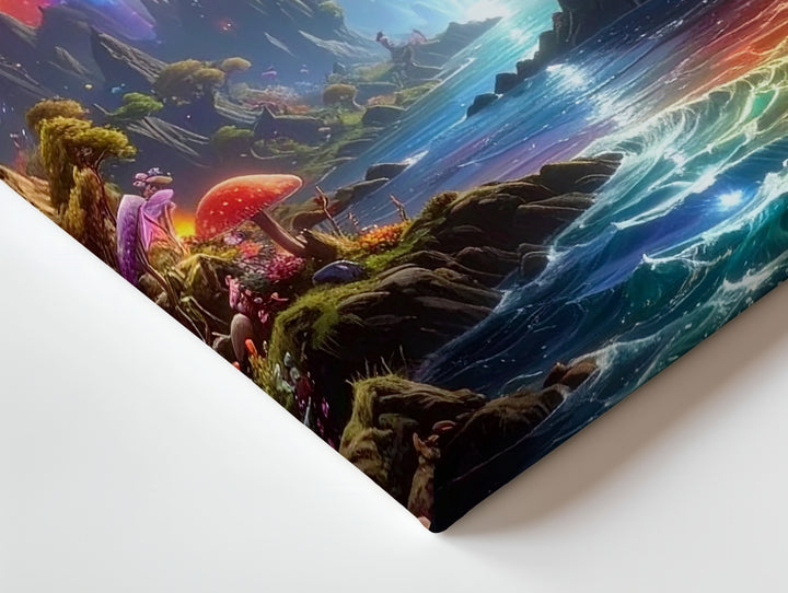 Dreamy Utopia Canvas – Surreal Landscape with Glowing Lights and Futuristic Structures - Gifitto