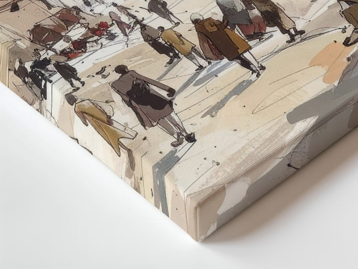 City Square Sketch Canvas – Warm Urban Gathering in Pastel Tones - Gifitto