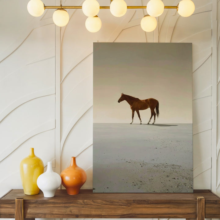 Solitude and Innocence Canvas – Minimalist Brown Foal in Dreamlike Landscape - Gifitto