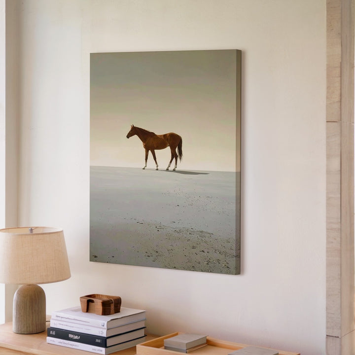 Solitude and Innocence Canvas – Minimalist Brown Foal in Dreamlike Landscape - Gifitto