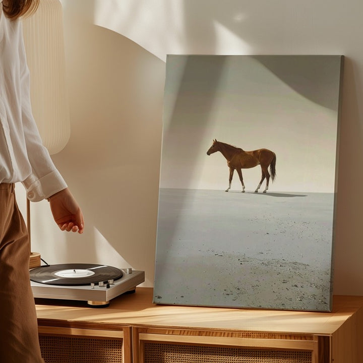 Solitude and Innocence Canvas – Minimalist Brown Foal in Dreamlike Landscape - Gifitto