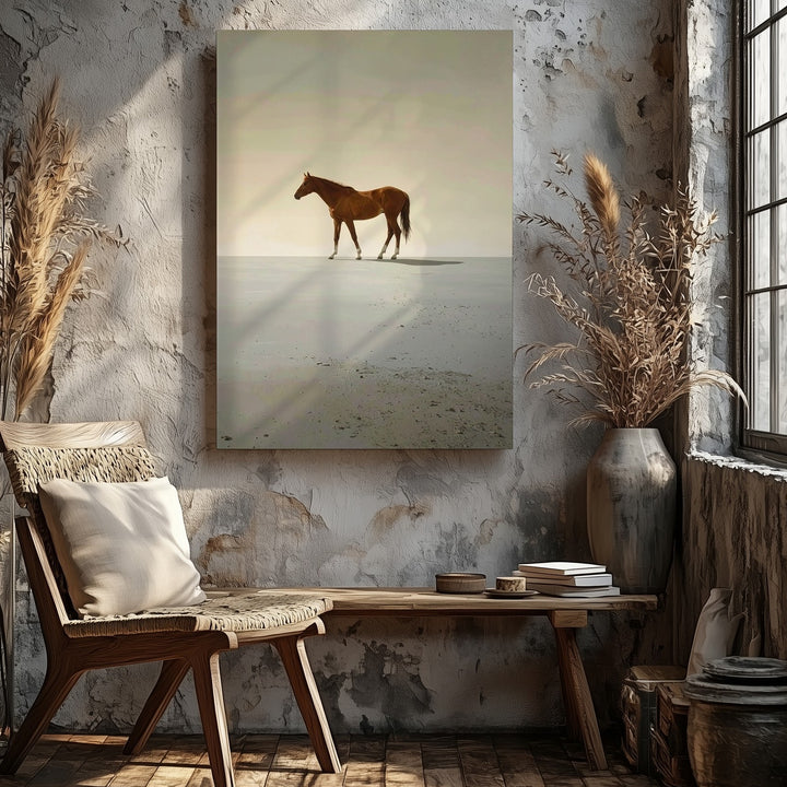 Solitude and Innocence Canvas – Minimalist Brown Foal in Dreamlike Landscape - Gifitto