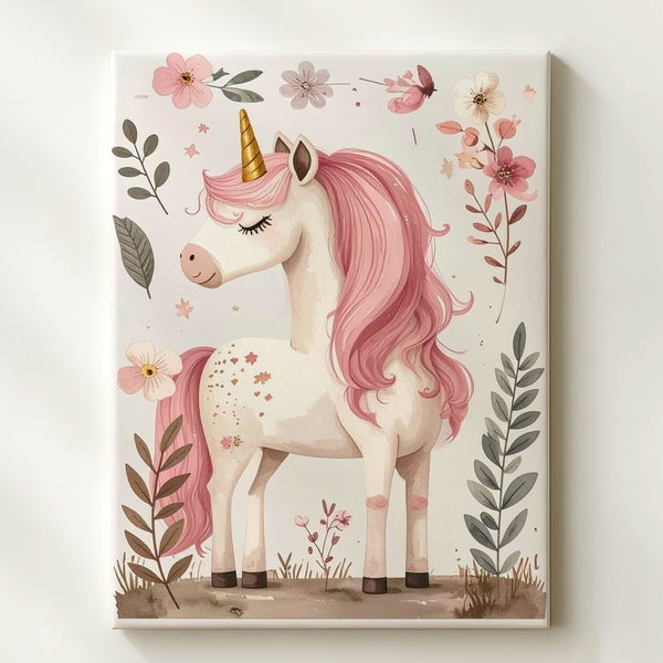 Magical Unicorn Canvas – Whimsical Pink-Maned Fantasy Art for Kids - Gifitto