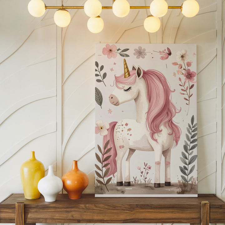 Magical Unicorn Canvas – Whimsical Pink-Maned Fantasy Art for Kids - Gifitto
