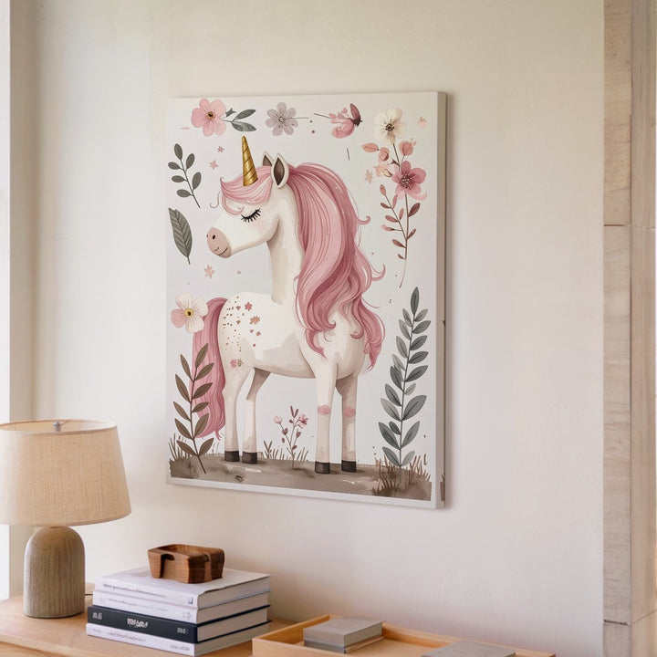 Magical Unicorn Canvas – Whimsical Pink-Maned Fantasy Art for Kids - Gifitto