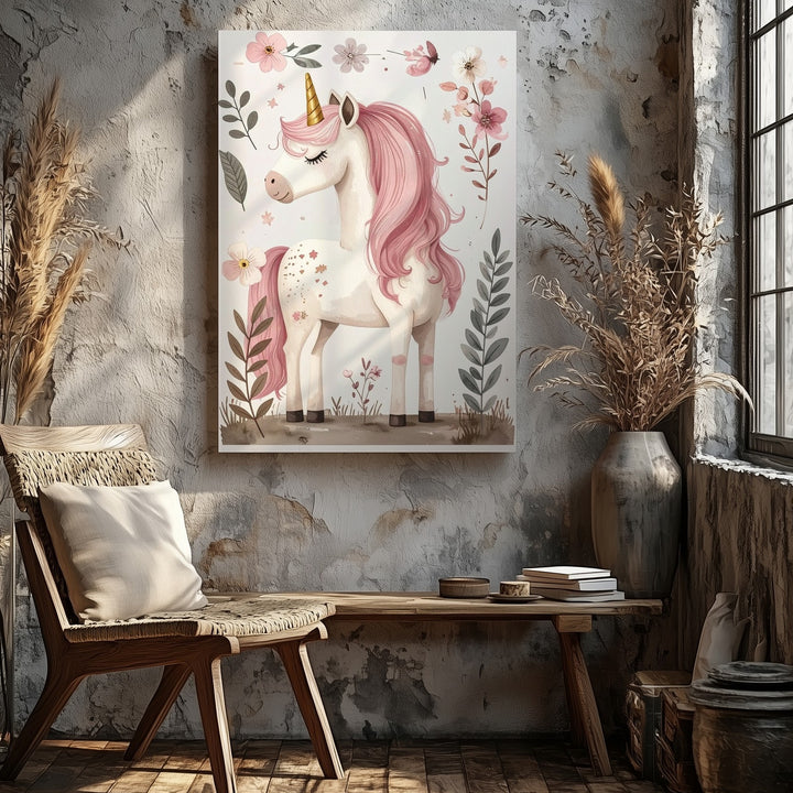Magical Unicorn Canvas – Whimsical Pink-Maned Fantasy Art for Kids - Gifitto