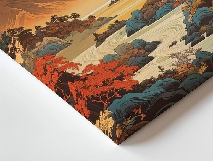 Golden Mountain Scroll Canvas – East Asian Fantasy Landscape Wall Art - Gifitto