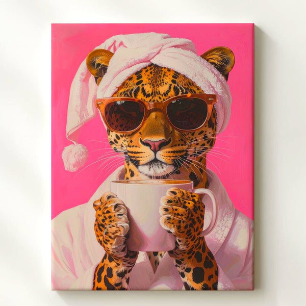Spa-Going Leopard Canvas – Humorous Luxury & Fashionable Animal Art - Gifitto