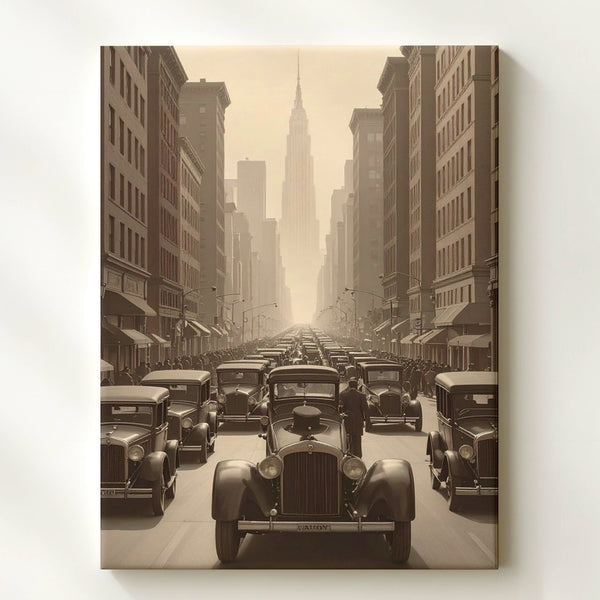 Sepia Vintage City Street Canvas – Early 20th Century Urban Scene Wall Art - Gifitto