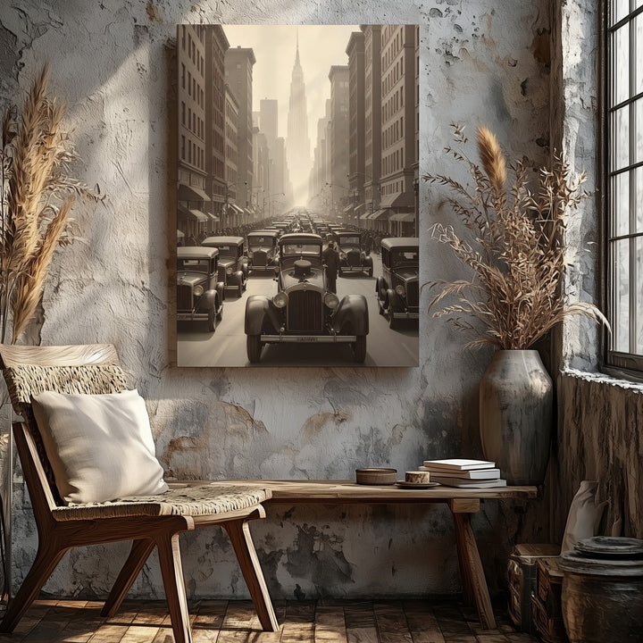 Sepia Vintage City Street Canvas – Early 20th Century Urban Scene Wall Art - Gifitto