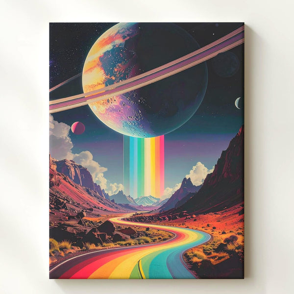 Alien Roadway Canvas – Vibrant Futuristic Road Through Cosmic Landscape - Gifitto
