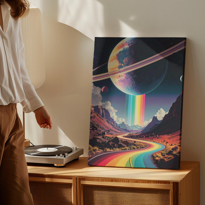 Alien Roadway Canvas – Vibrant Futuristic Road Through Cosmic Landscape - Gifitto