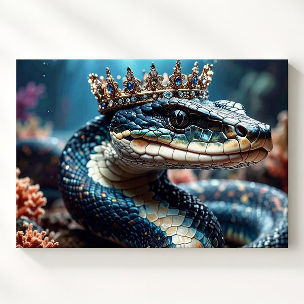 Regal Serpent Canvas – Crowned Snake with Iridescent Scales and Mythical Aura - Gifitto