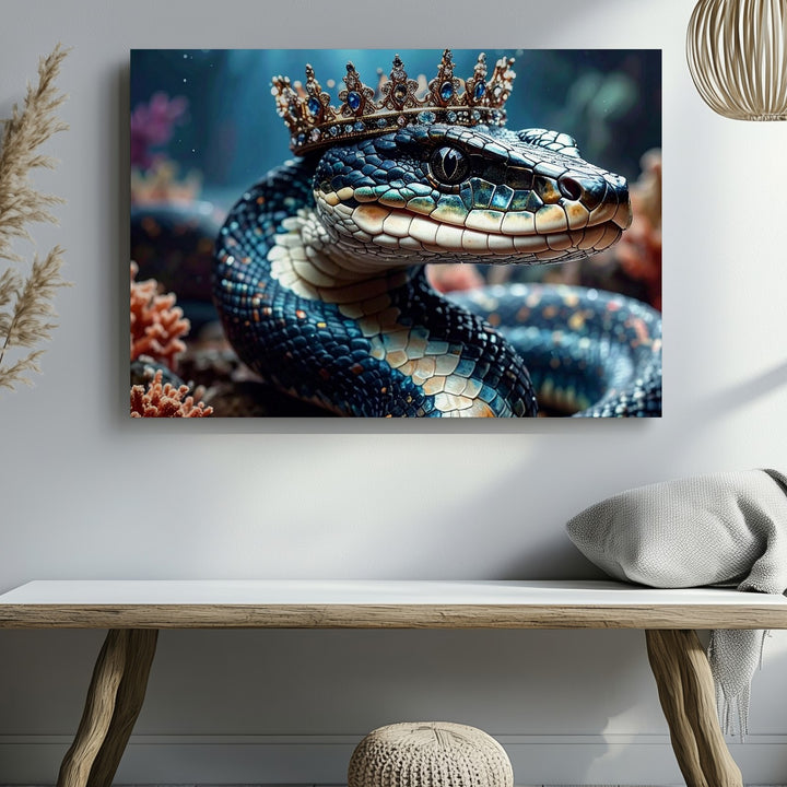 Regal Serpent Canvas – Crowned Snake with Iridescent Scales and Mythical Aura - Gifitto