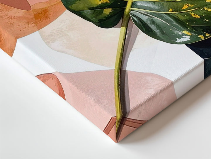 Monstera Leaf Canvas – Vibrant Tropical Art with Geometric Color Blocking - Gifitto