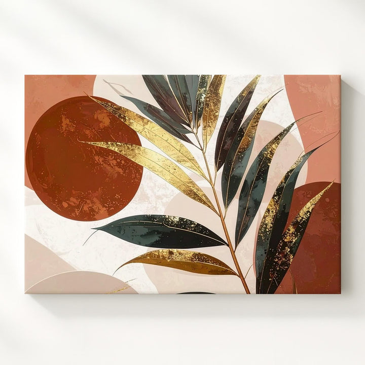 Palm Leaf Canvas – Tropical Botanical Art with Geometric Color Blocks - Gifitto