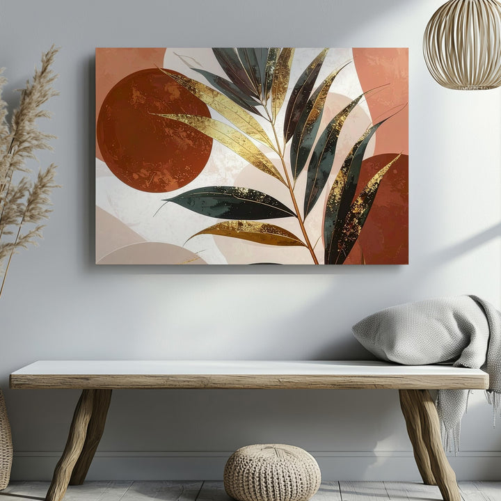 Palm Leaf Canvas – Tropical Botanical Art with Geometric Color Blocks - Gifitto
