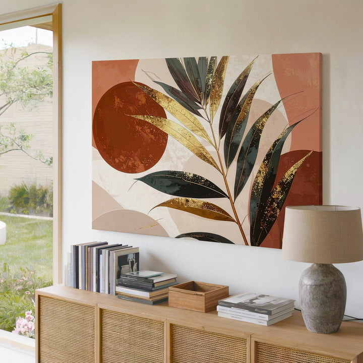 Palm Leaf Canvas – Tropical Botanical Art with Geometric Color Blocks - Gifitto