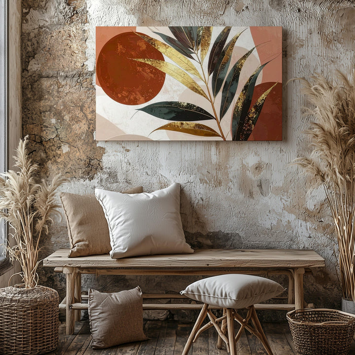 Palm Leaf Canvas – Tropical Botanical Art with Geometric Color Blocks - Gifitto